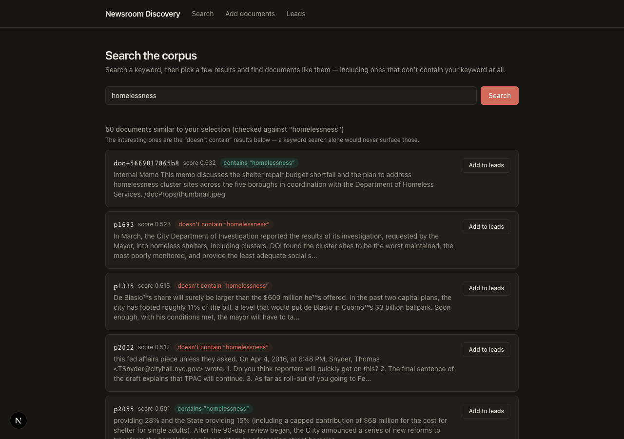 Similarity search with keyword-miss badges